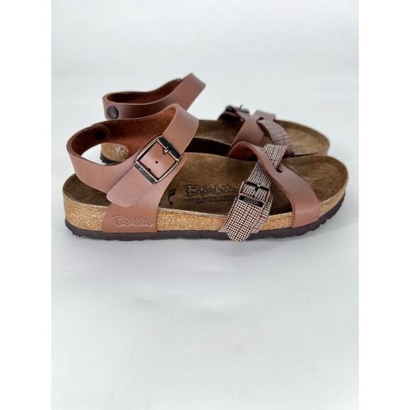 Birki’s Birkenstock Sandals Lillie Brown Plaid Ankle Strap Women Size EU 38 US 7 - Picture 2 of 10